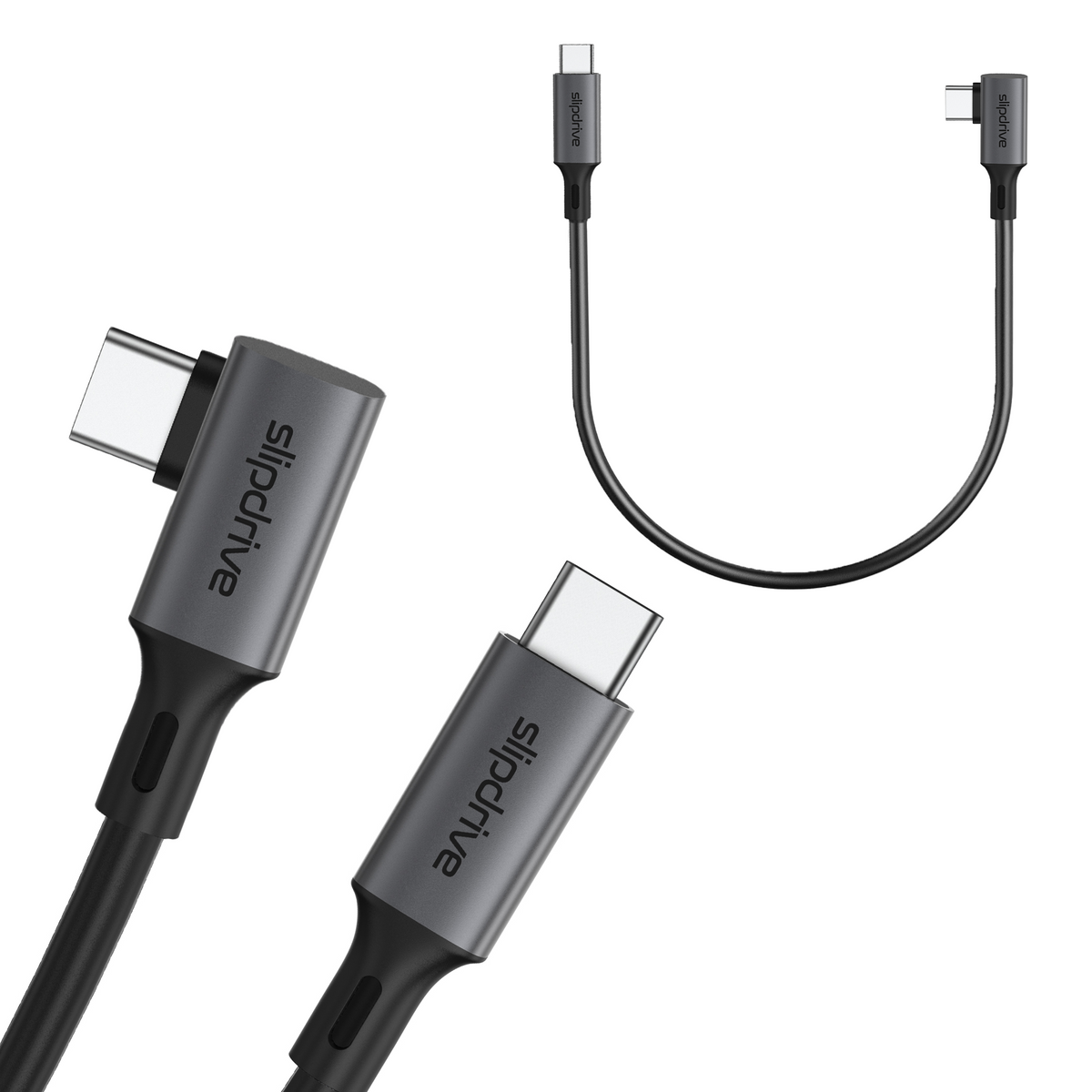 Slipdrive SSD cable - Short USB C to USB C 3.2 Gen 2 (12 in.) - 20Gbps, SSD HDD Hard Drive Cable - Right Angle High Speed Data Transfer 4K Video Output 90 Degree 100W Fast Charging (Black)