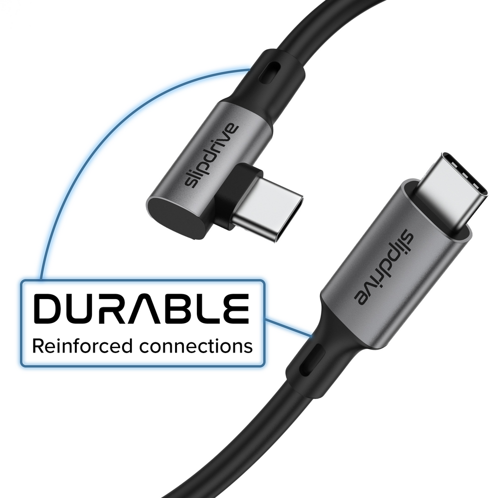 Slipdrive SSD cable - Short USB C to USB C 3.2 Gen 2 (12 in.) - 20Gbps, SSD HDD Hard Drive Cable - Right Angle High Speed Data Transfer 4K Video Output 90 Degree 100W Fast Charging (Black)