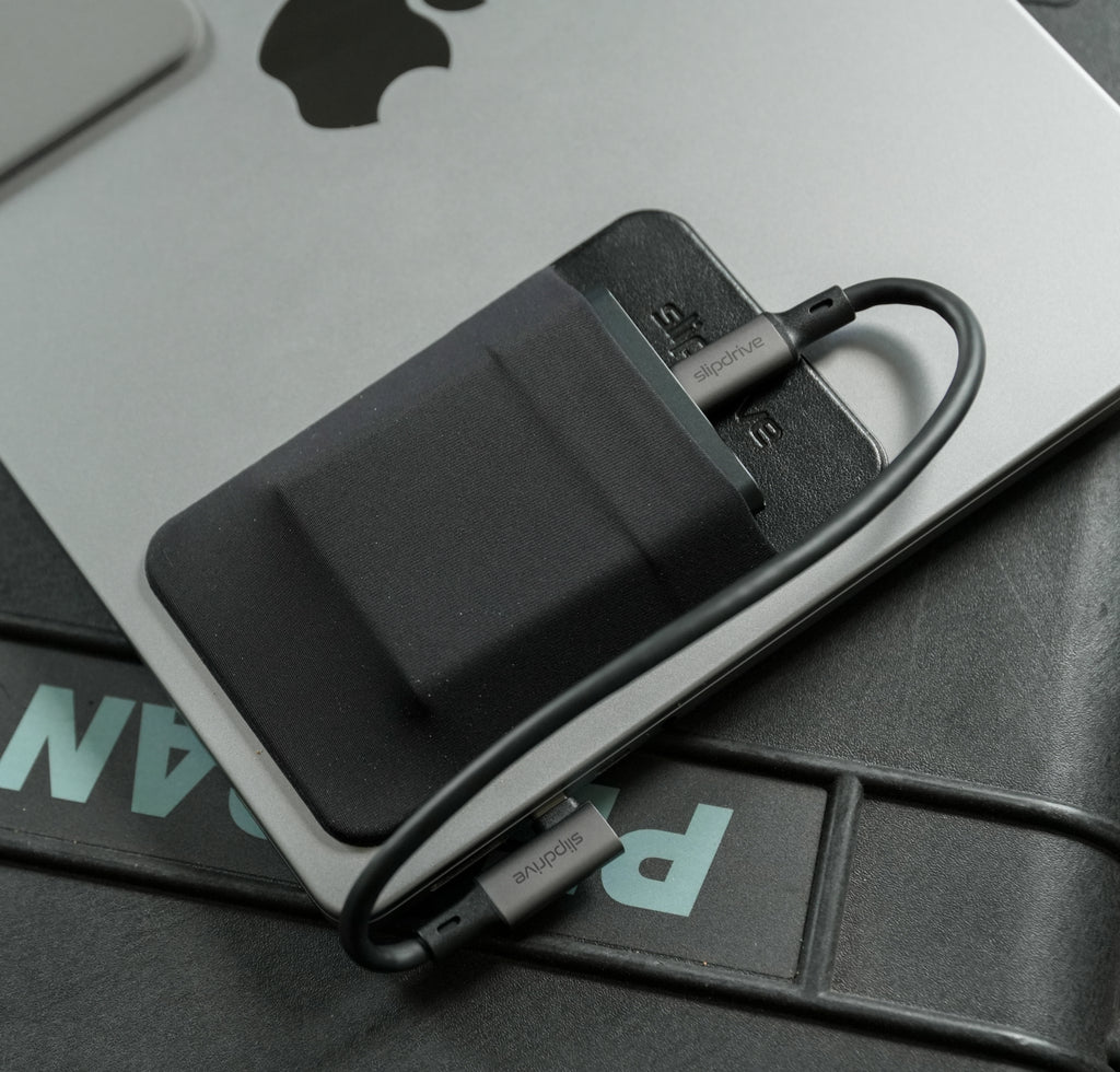 Slipdrive SSD cable - Short USB C to USB C 3.2 Gen 2 (12 in.) - 20Gbps, SSD HDD Hard Drive Cable - Right Angle High Speed Data Transfer 4K Video Output 90 Degree 100W Fast Charging (Black)