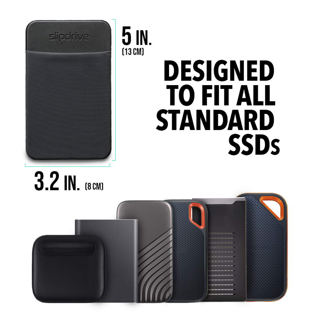 Slipdrive - Portable Hard Drive Sleeve for Laptop - SSD Solid State Drive - Reusable Adhesive - Stick on External Hard Drive Carrying Case - Pocket Pouch