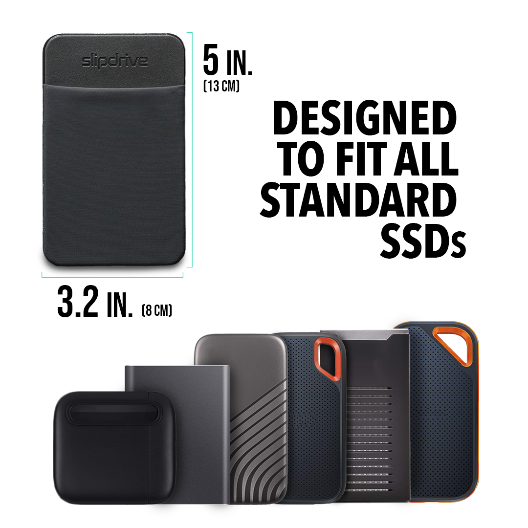 Slipdrive - Portable Hard Drive Sleeve for Laptop - SSD Solid State Drive - Reusable Adhesive - Stick on External Hard Drive Carrying Case - Pocket Pouch
