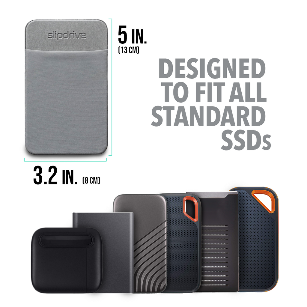 Slipdrive - Portable Hard Drive Sleeve for Laptop - SSD Solid State Drive - Reusable Adhesive - Stick on External Hard Drive Carrying Case - Pocket Pouch