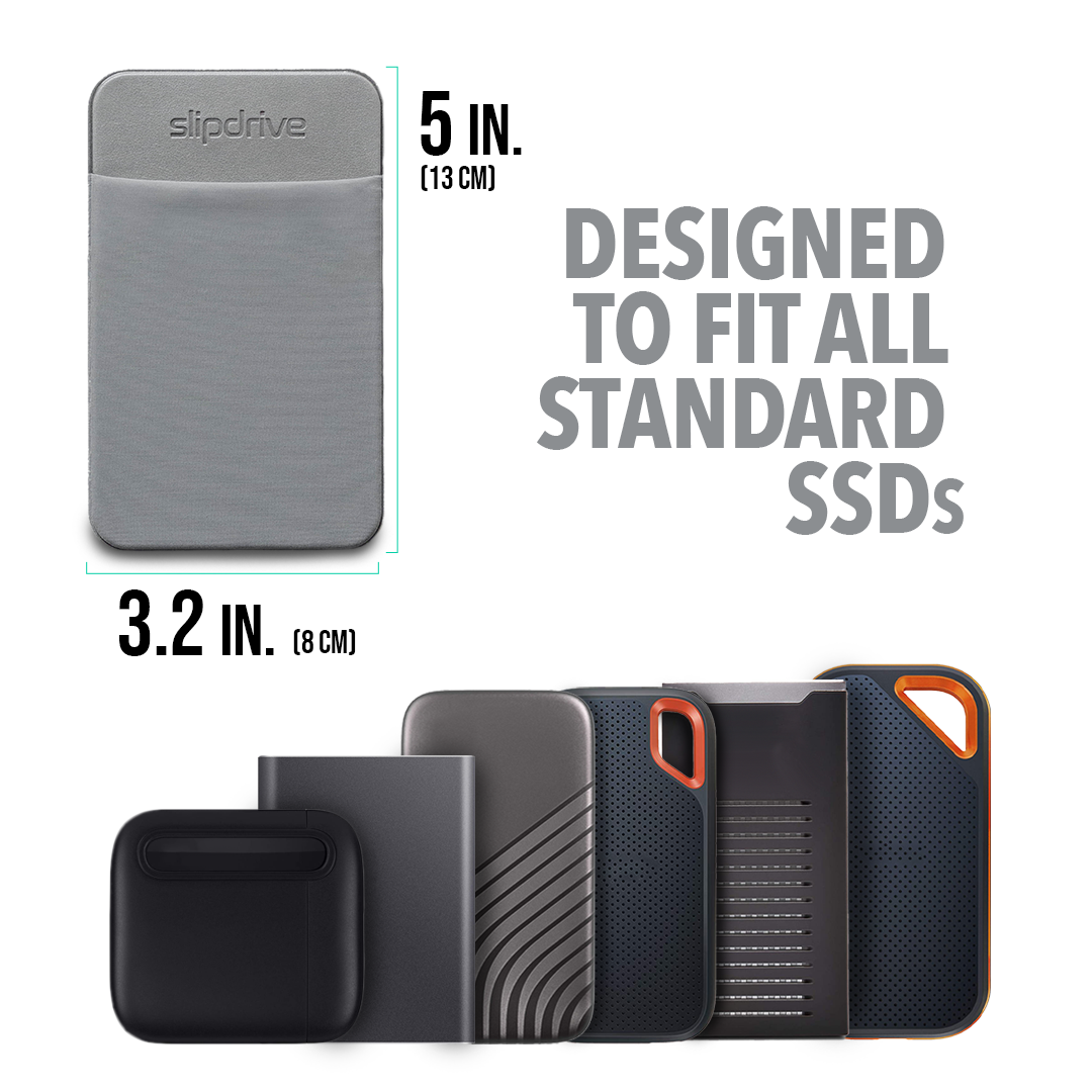 Slipdrive - Portable Hard Drive Sleeve for Laptop - SSD Solid State Drive - Reusable Adhesive - Stick on External Hard Drive Carrying Case - Pocket Pouch