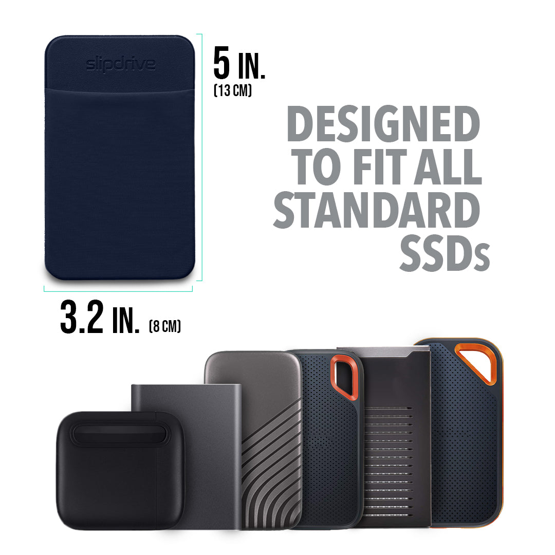 Slipdrive - Portable Hard Drive Sleeve for Laptop - SSD Solid State Drive - Reusable Adhesive - Stick on External Hard Drive Carrying Case - Pocket Pouch