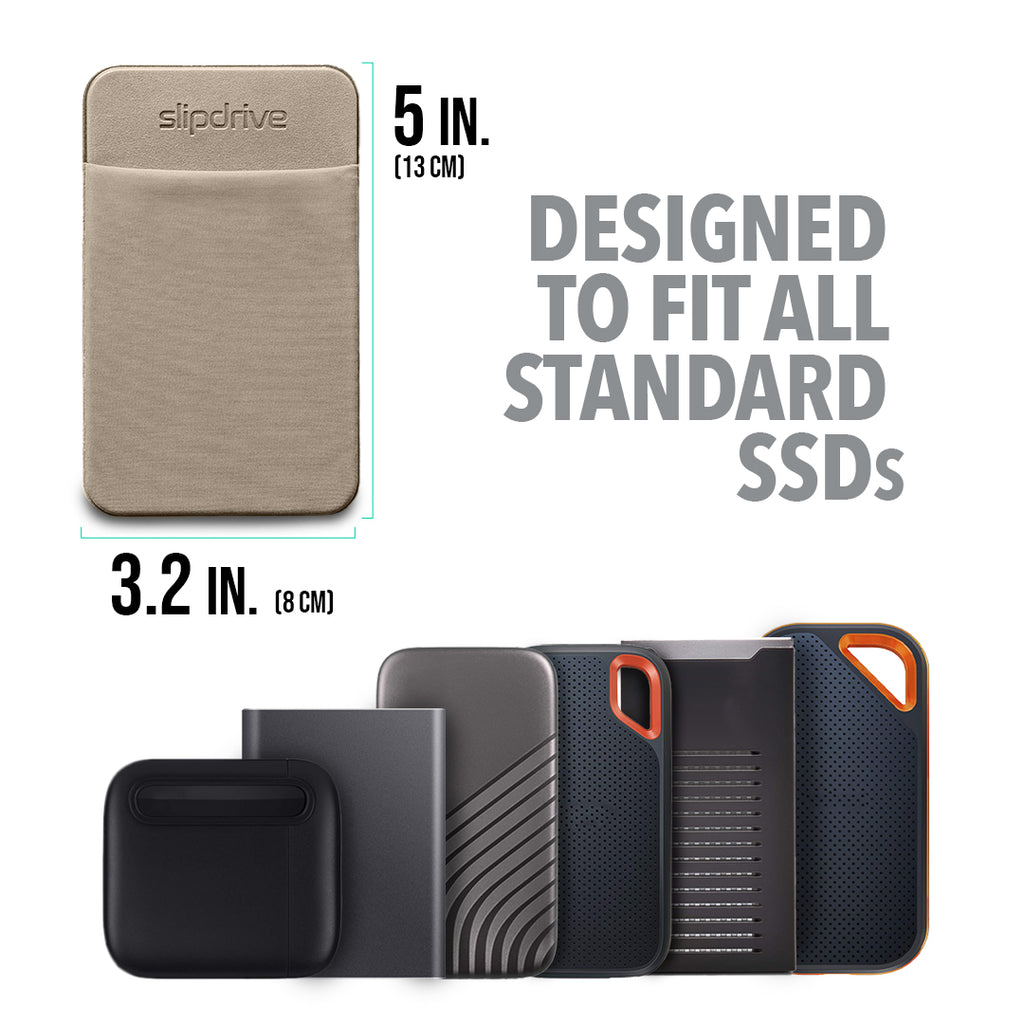 Slipdrive - Portable Hard Drive Sleeve for Laptop - SSD Solid State Drive - Reusable Adhesive - Stick on External Hard Drive Carrying Case - Pocket Pouch