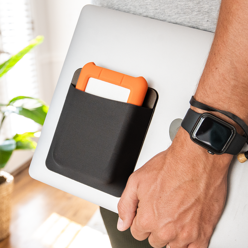 Portable Hard Drive Sleeve for Laptop - HDD Hard Disk Drive - Reusable Adhesive - 5.5” x 4.5” Stick on External Hard Drive Carrying Case - Travel Pocket Pouch (Large, Black)