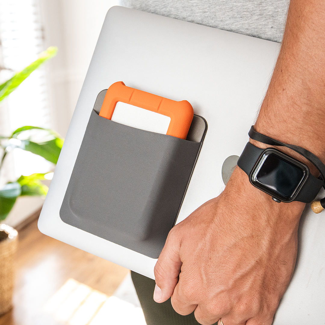 Portable Hard Drive Sleeve for Laptop - HDD Hard Disk Drive - Reusable Adhesive - 5.5” x 4.5” Stick on External Hard Drive Carrying Case - Travel Pocket Pouch (Large, Gray)
