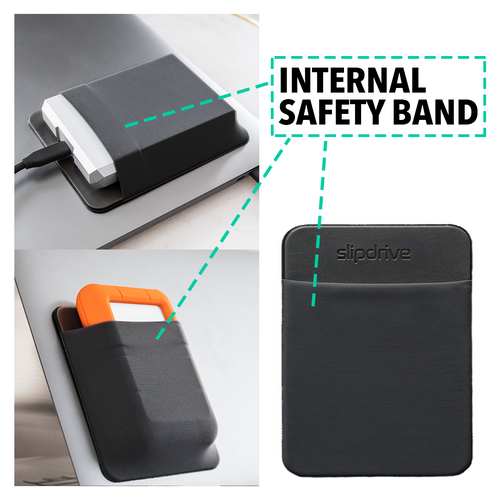 Portable Hard Drive Sleeve for Laptop - HDD Hard Disk Drive - Reusable Adhesive - 5.5” x 4.5” Stick on External Hard Drive Carrying Case - Travel Pocket Pouch (Large, Black)