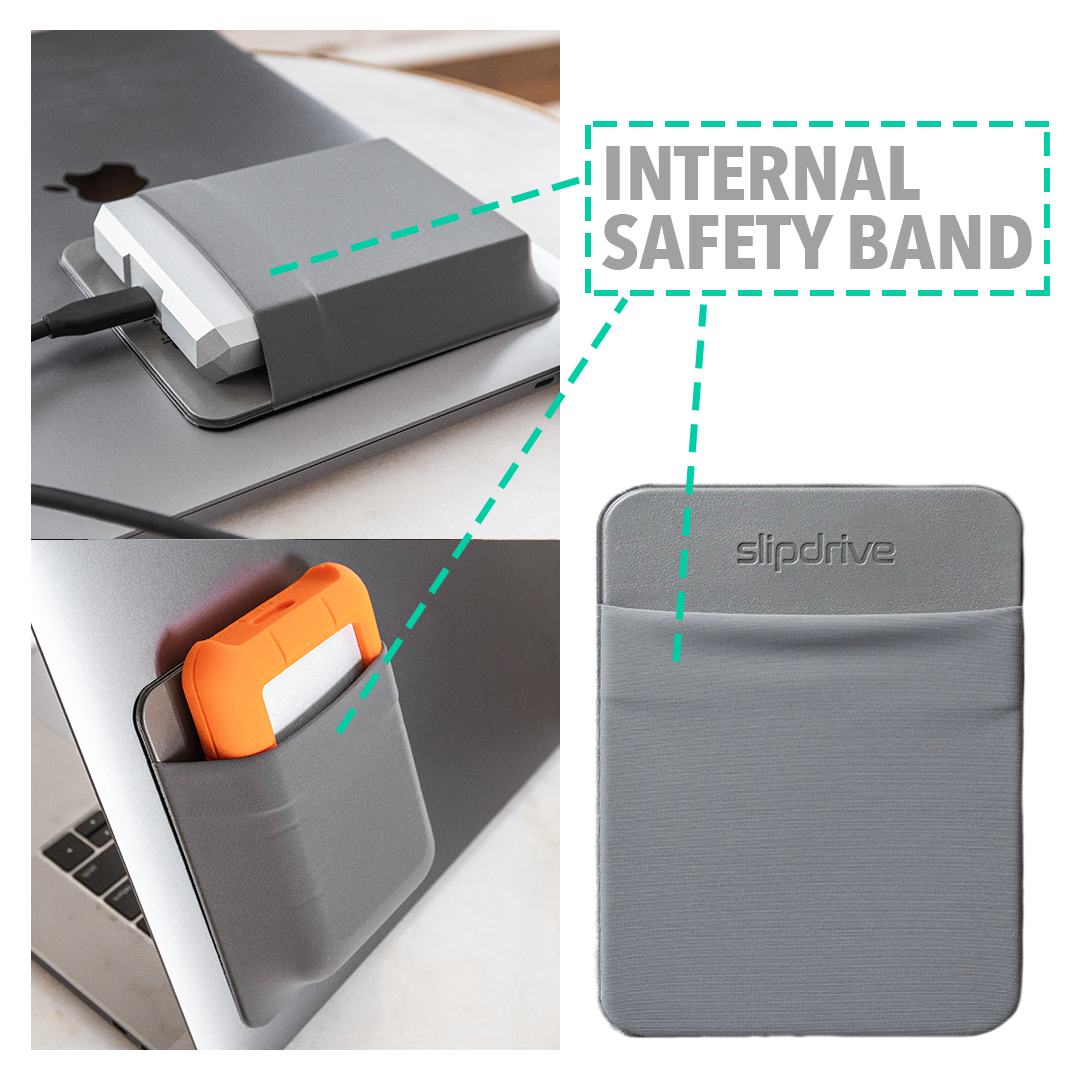 Portable Hard Drive Sleeve for Laptop - HDD Hard Disk Drive - Reusable Adhesive - 5.5” x 4.5” Stick on External Hard Drive Carrying Case - Travel Pocket Pouch (Large, Gray)
