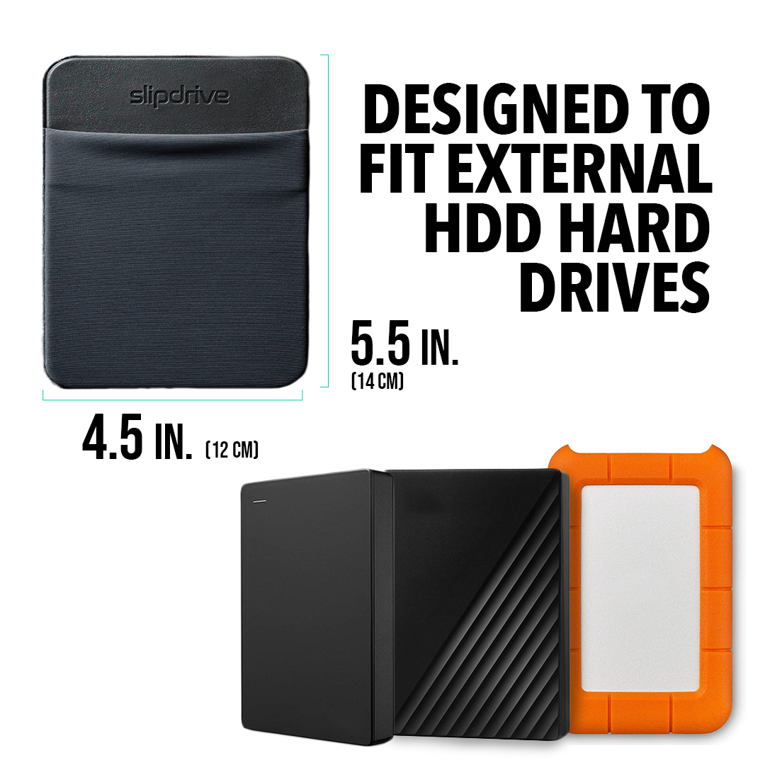 Portable Hard Drive Sleeve for Laptop - HDD Hard Disk Drive - Reusable Adhesive - 5.5” x 4.5” Stick on External Hard Drive Carrying Case - Travel Pocket Pouch (Large, Black)