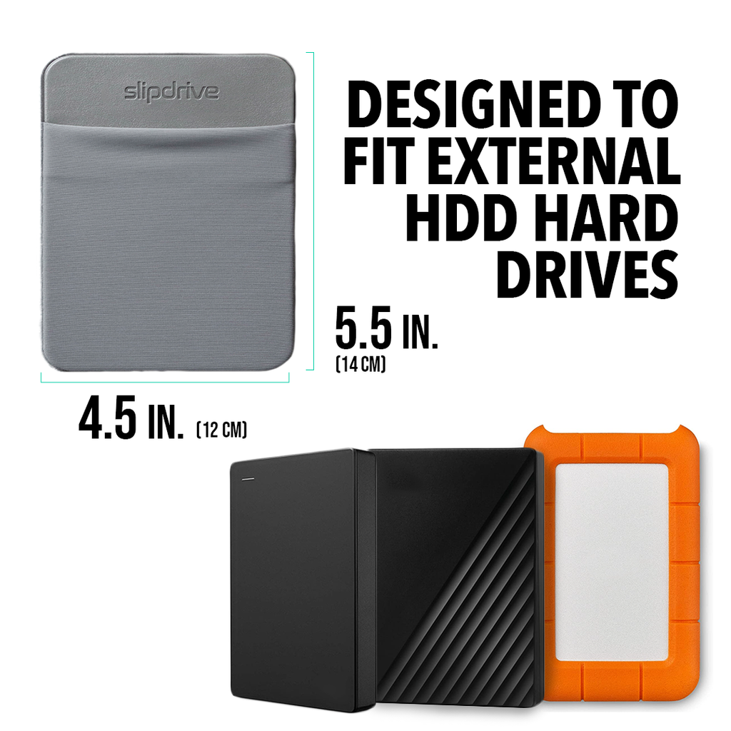 Portable Hard Drive Sleeve for Laptop - HDD Hard Disk Drive - Reusable Adhesive - 5.5” x 4.5” Stick on External Hard Drive Carrying Case - Travel Pocket Pouch (Large, Gray)