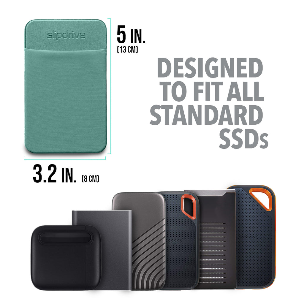 Slipdrive - Portable Hard Drive Sleeve for Laptop - SSD Solid State Drive - Reusable Adhesive - Stick on External Hard Drive Carrying Case - Pocket Pouch